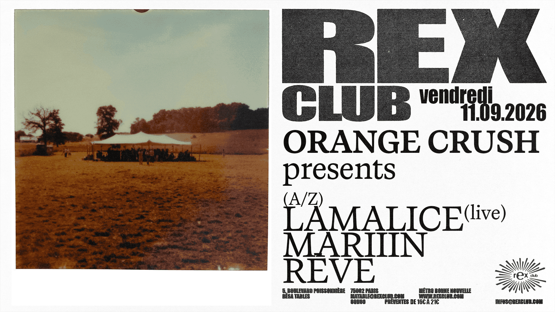 Flyer de Orange Crush Presents: Lamalice (Live), Mariiin, Rēve