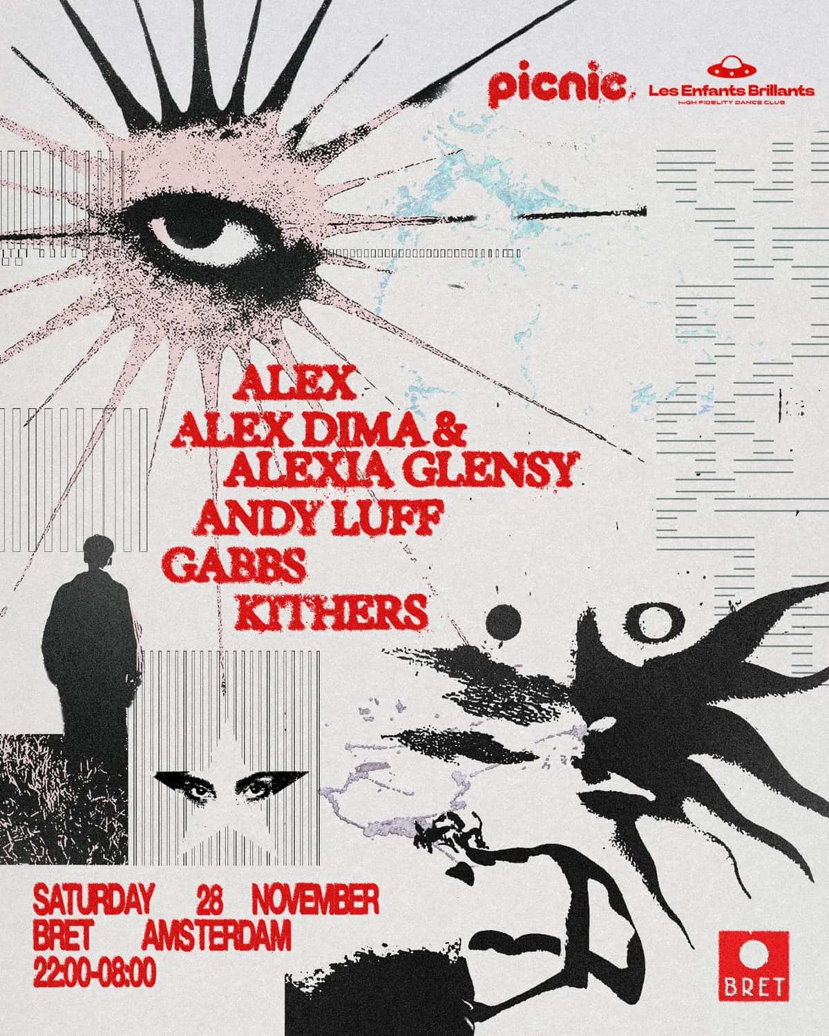 Flyer of PICNIC X LES ENFANTS BRILLIANTS - ALEX, ALEX DIMA, ALEXIA GLENSY, ANDY LUFF, GABBS & KITHERS
