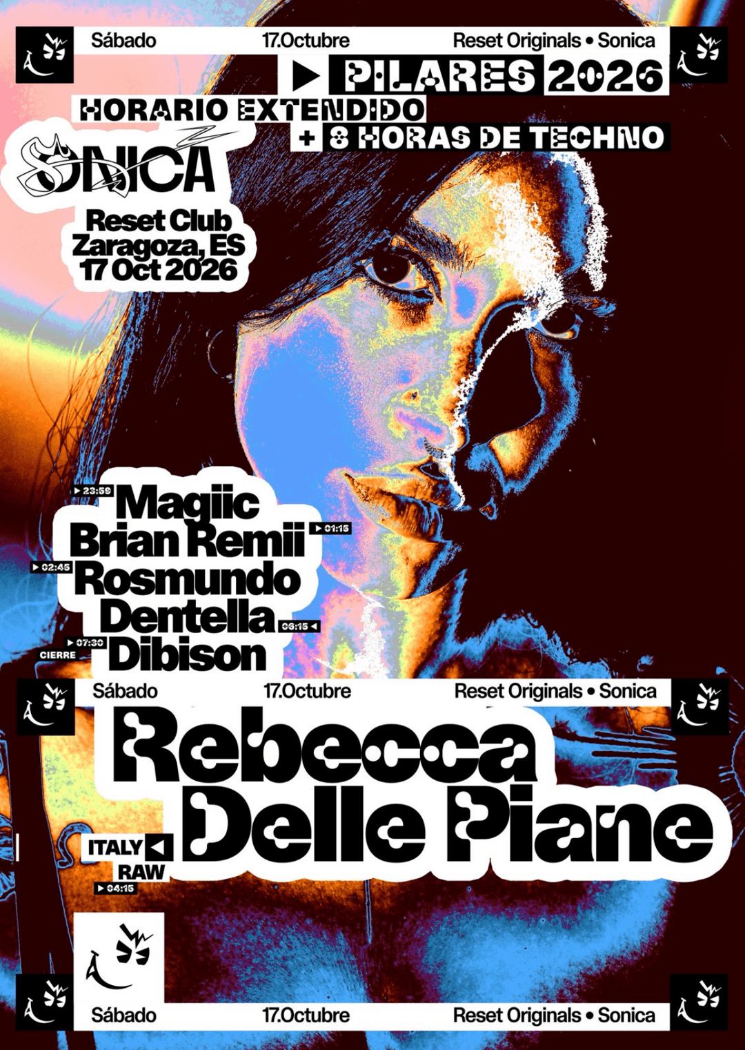Flyer of Pilares’26 - ResetOriginals Vs. Sónica presenta: Rebecca Delle Piane (IT)