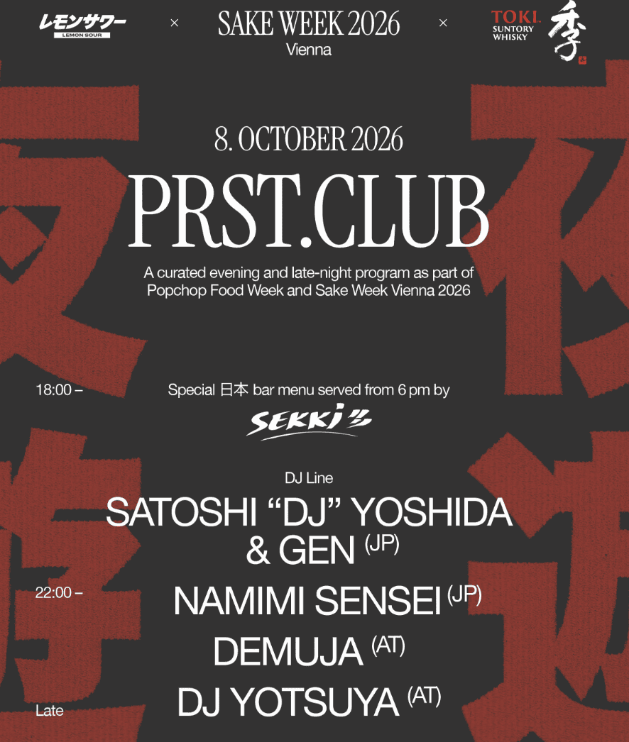 Flyer de PRST x POPCHOP FOOD WEEK x SAKE WEEK 2026