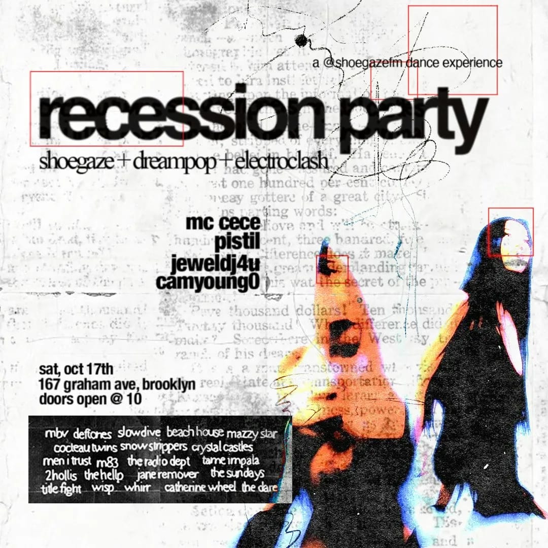 Flyer de Recession Party: Shoegaze, Dreampop, Electroclash