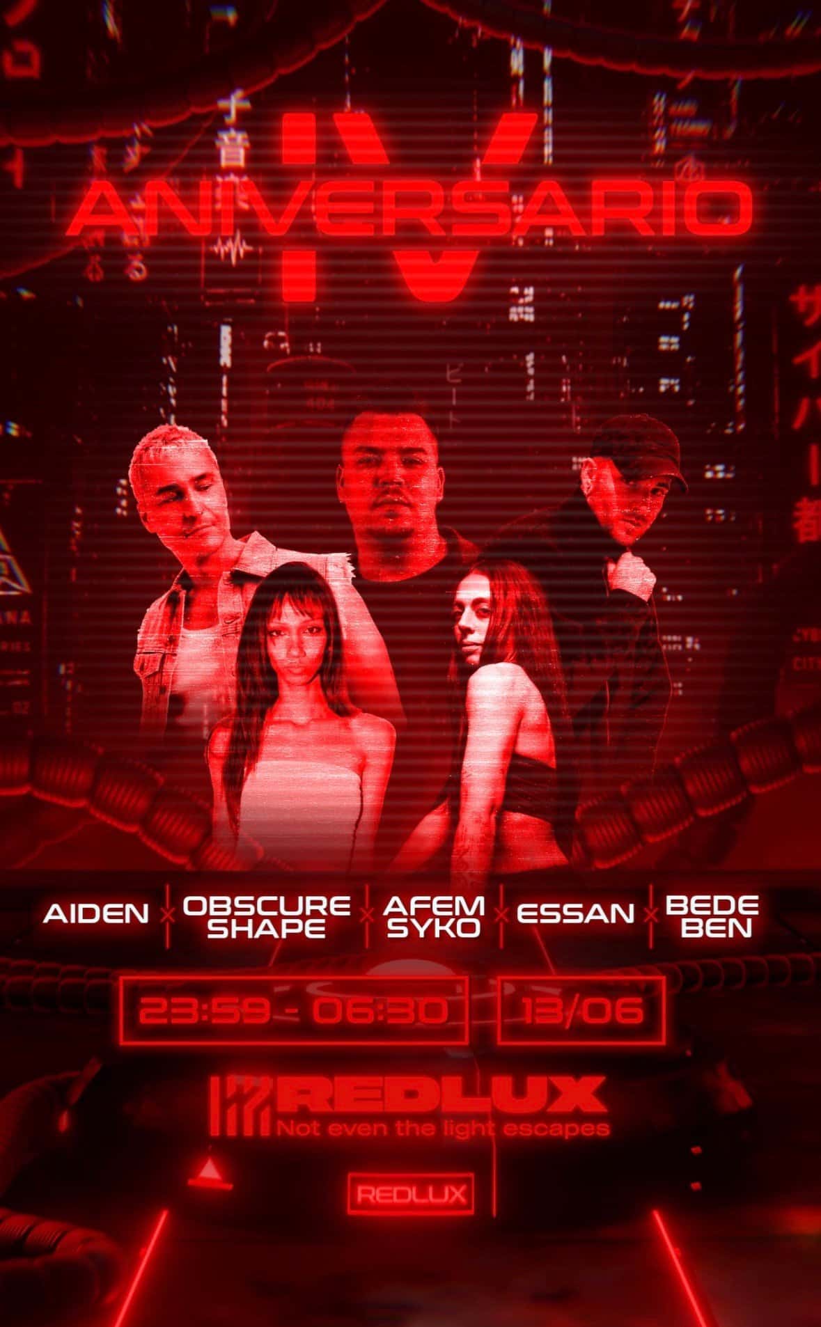Cartel de REDLUX - IV ANIVERSARIO / AIDEN + OBSCURE SHAPE