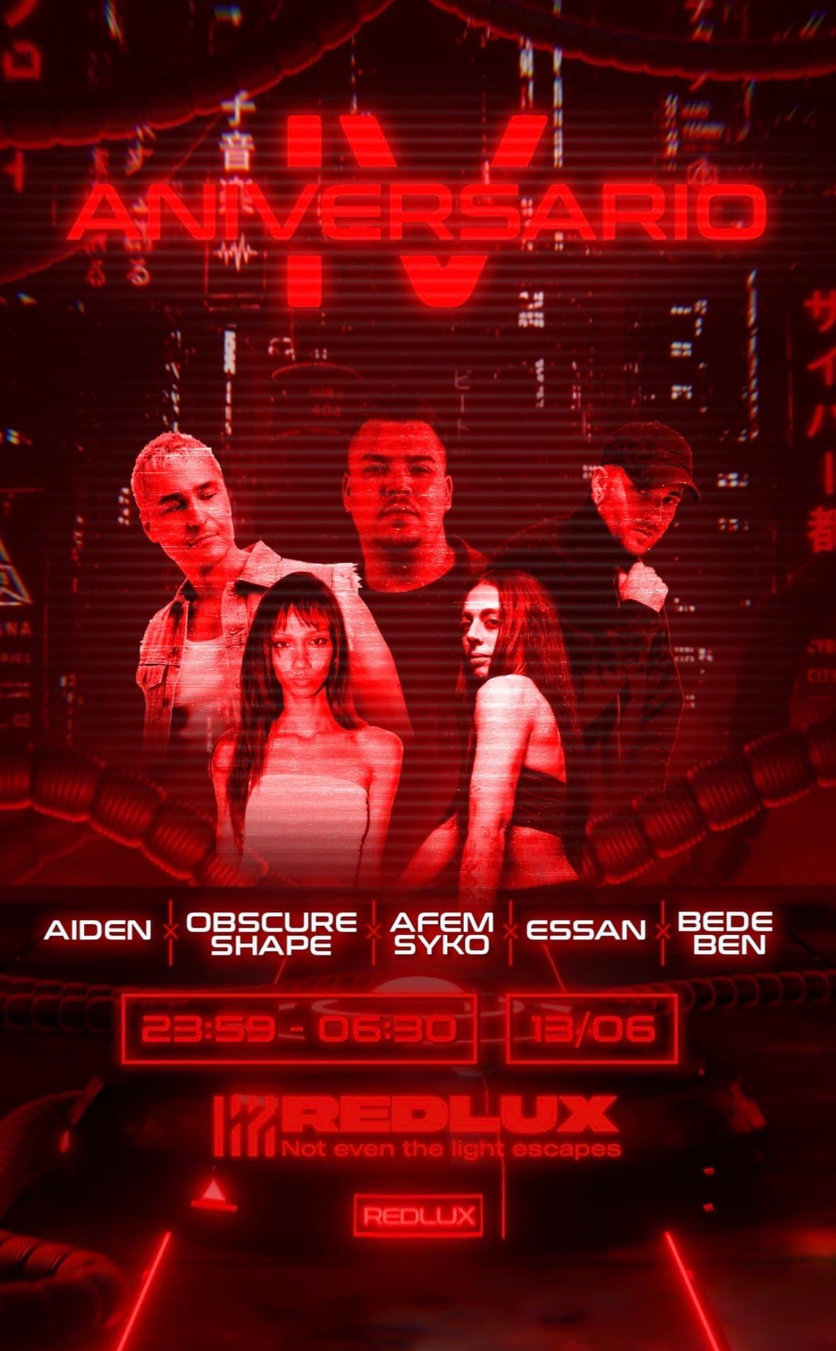 Cartel de REDLUX - IV ANIVERSARIO / AIDEN + OBSCURE SHAPE