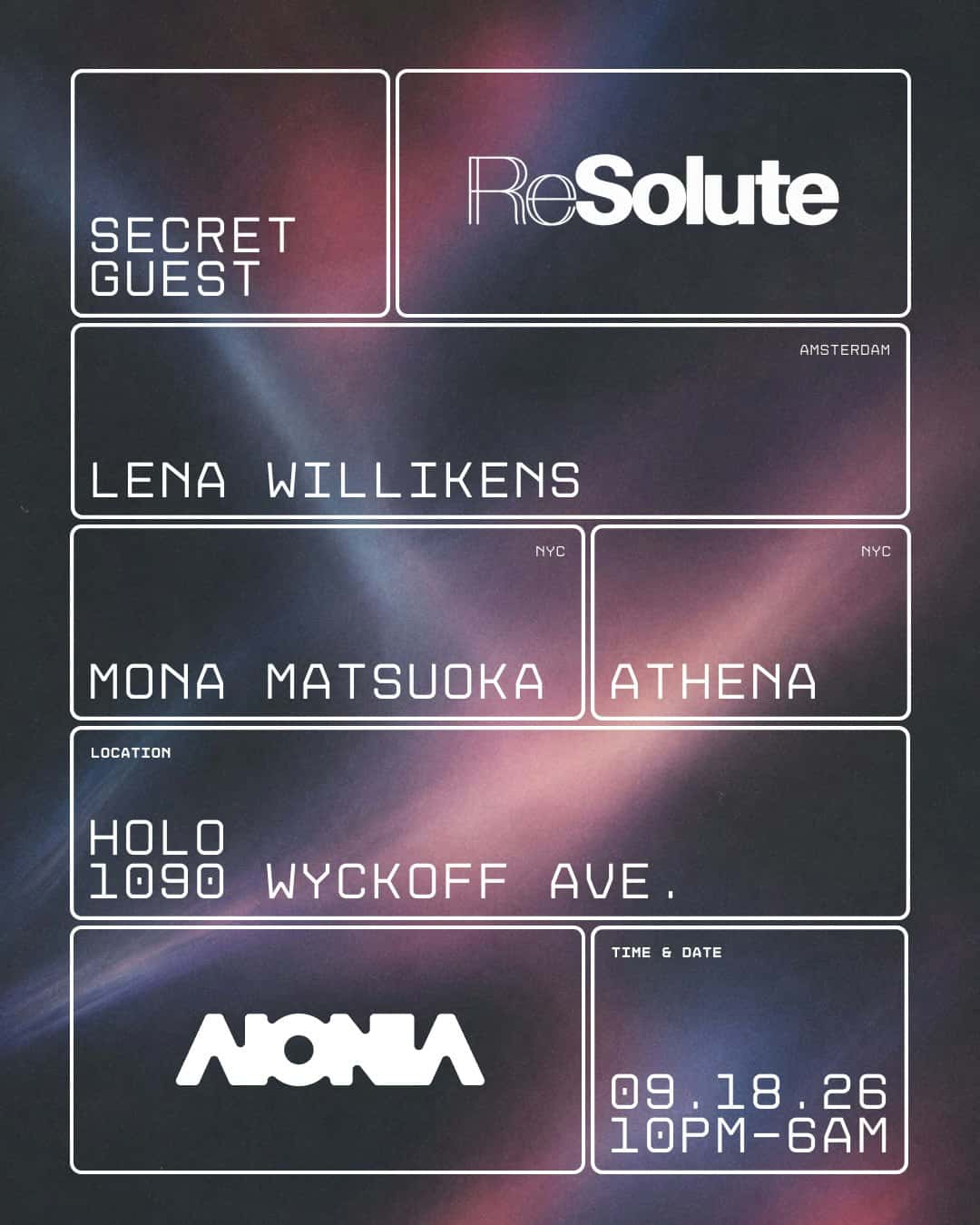 Flyer de ReSolute x Aionia: Secret Guest - Lena Willikens + more TBA