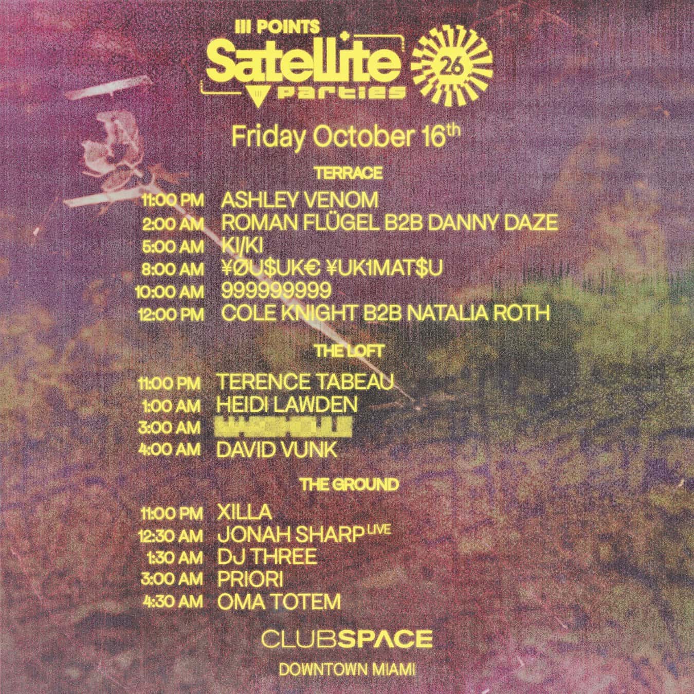 Flyer de Satellite: 999999999, KI/KI, Roman Flügel, Danny Daze, ¥ØU$UK€ ¥UK1MAT$U + More