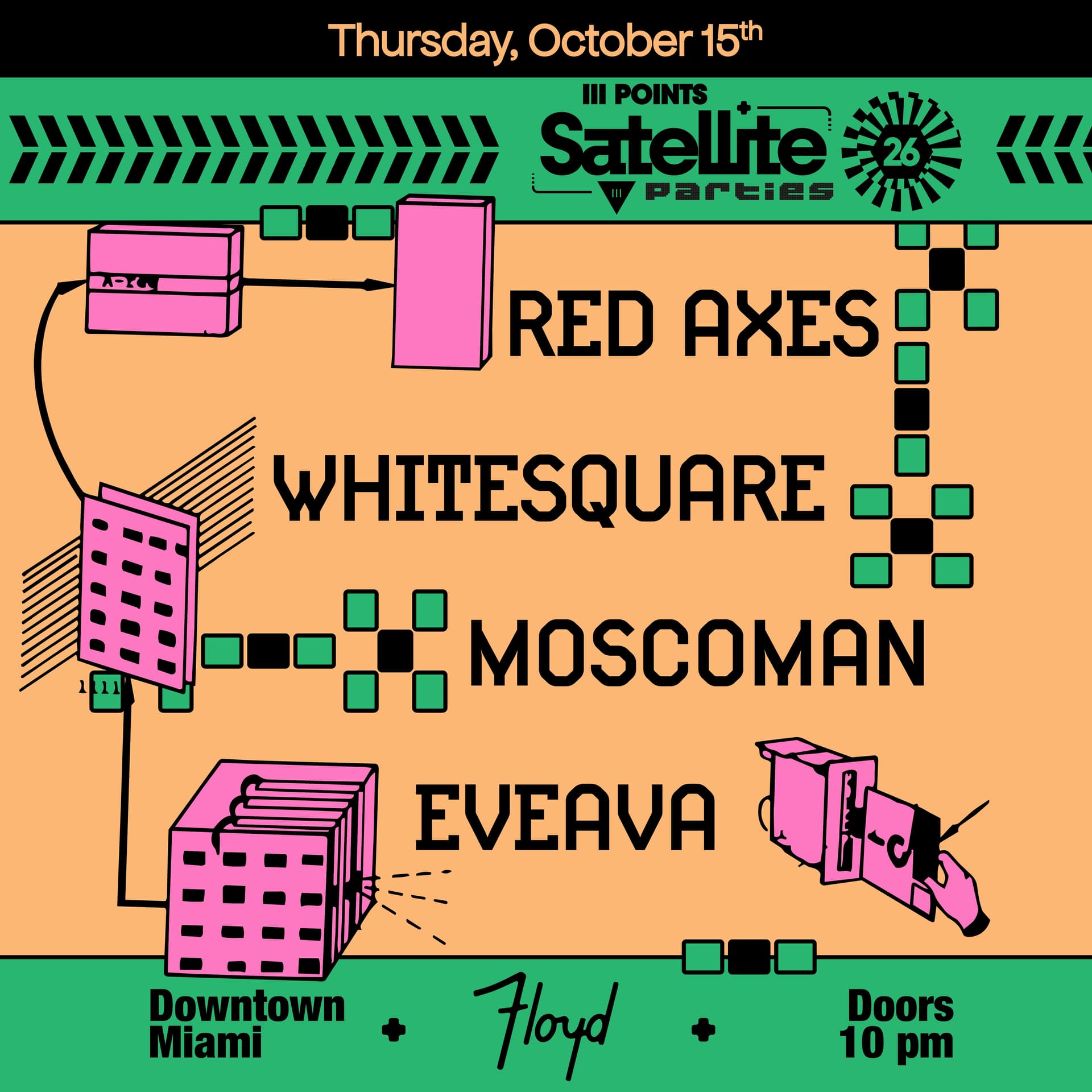 Satellite: Moscoman, Red Axes, & Whitesquare