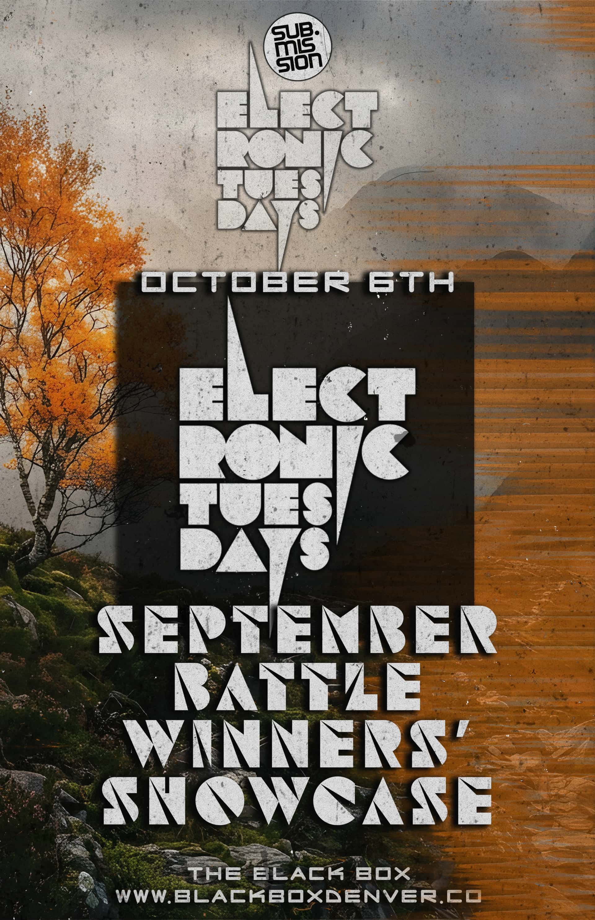 Flyer de Sub.mission Electronic Tuesdays: September Battle Winners' Showcase. Open Decks in The Lounge.