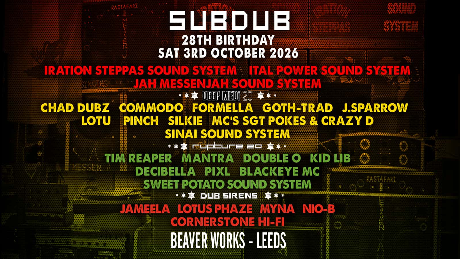 Flyer of Subdub: Leeds - 28th Birthday
