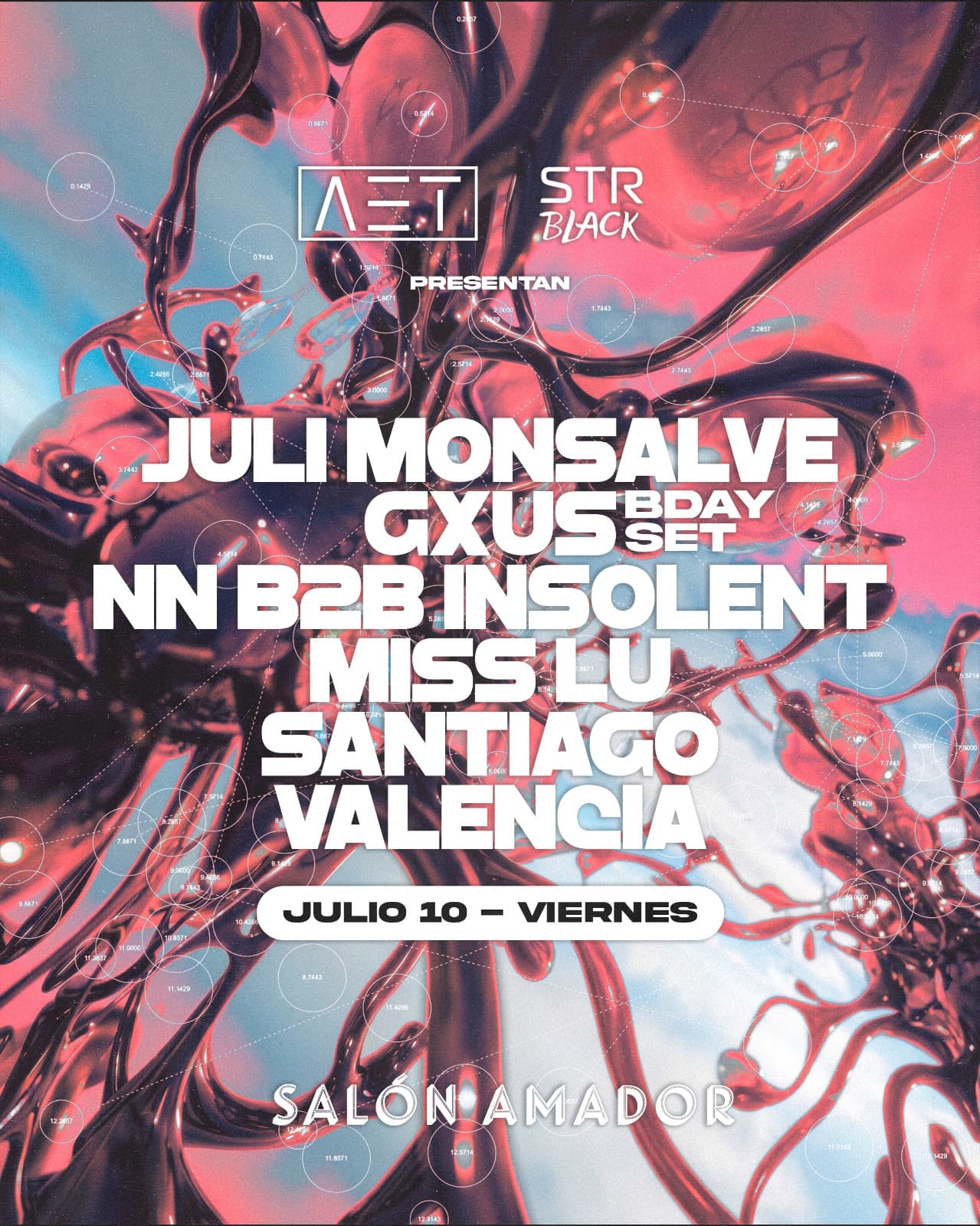 TECHNO: Juli Monsalve + GXUS (BDAY SET) + NN B2B Insolent + Miss Lu + Santiago Valencia