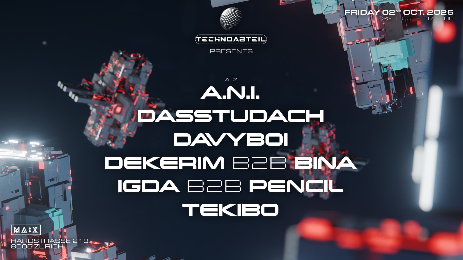 Technoabteil w/ A.N.I., Dasstudach, Igda & more