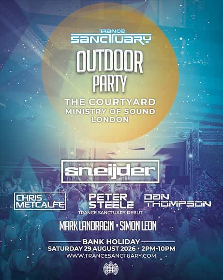 Flyer de Trance Sanctuary Outdoor Party - The Courtyard Ministry of Sound
