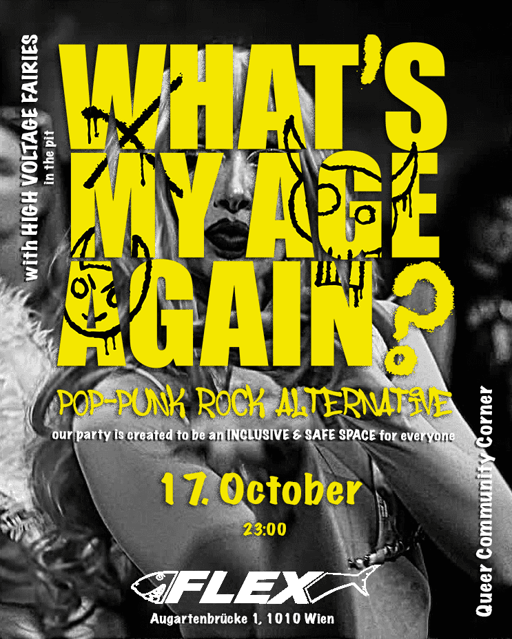 Flyer de WHAT’S MY AGE AGAIN & HIGH VOLTAGE FAIRIES IN THE PIT