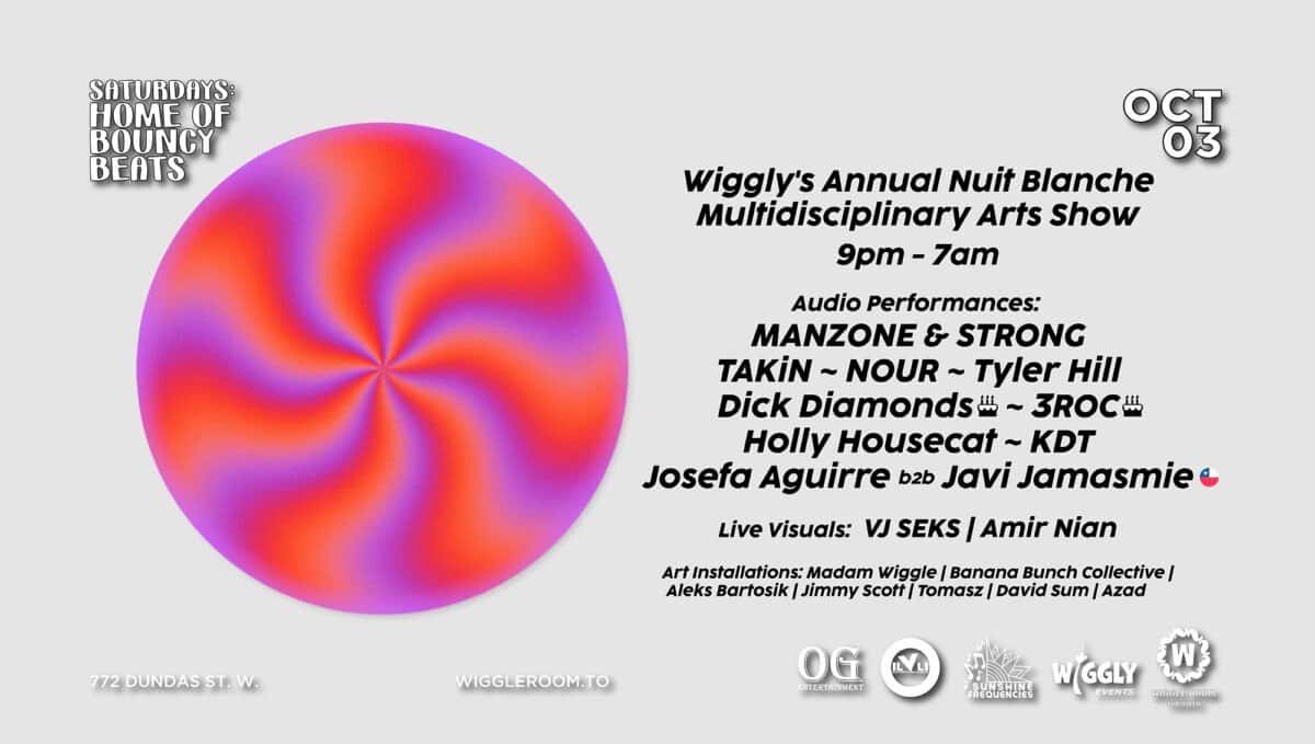 Flyer of Wiggly's Annual Nuit Blanche Multidisciplinary Art Party