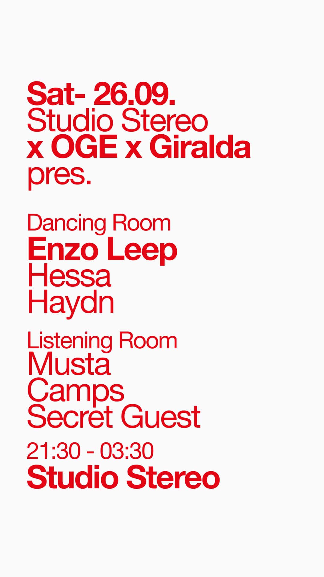Flyer de Studio Stereo x OGE x Giralda pres. Enzo Leep