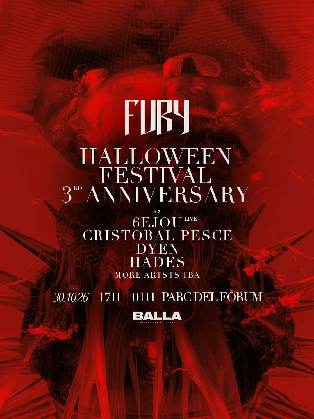 Flyer of FURY Festival 3er Aniversario Parc del Fòrum 2026 - Viernes 30