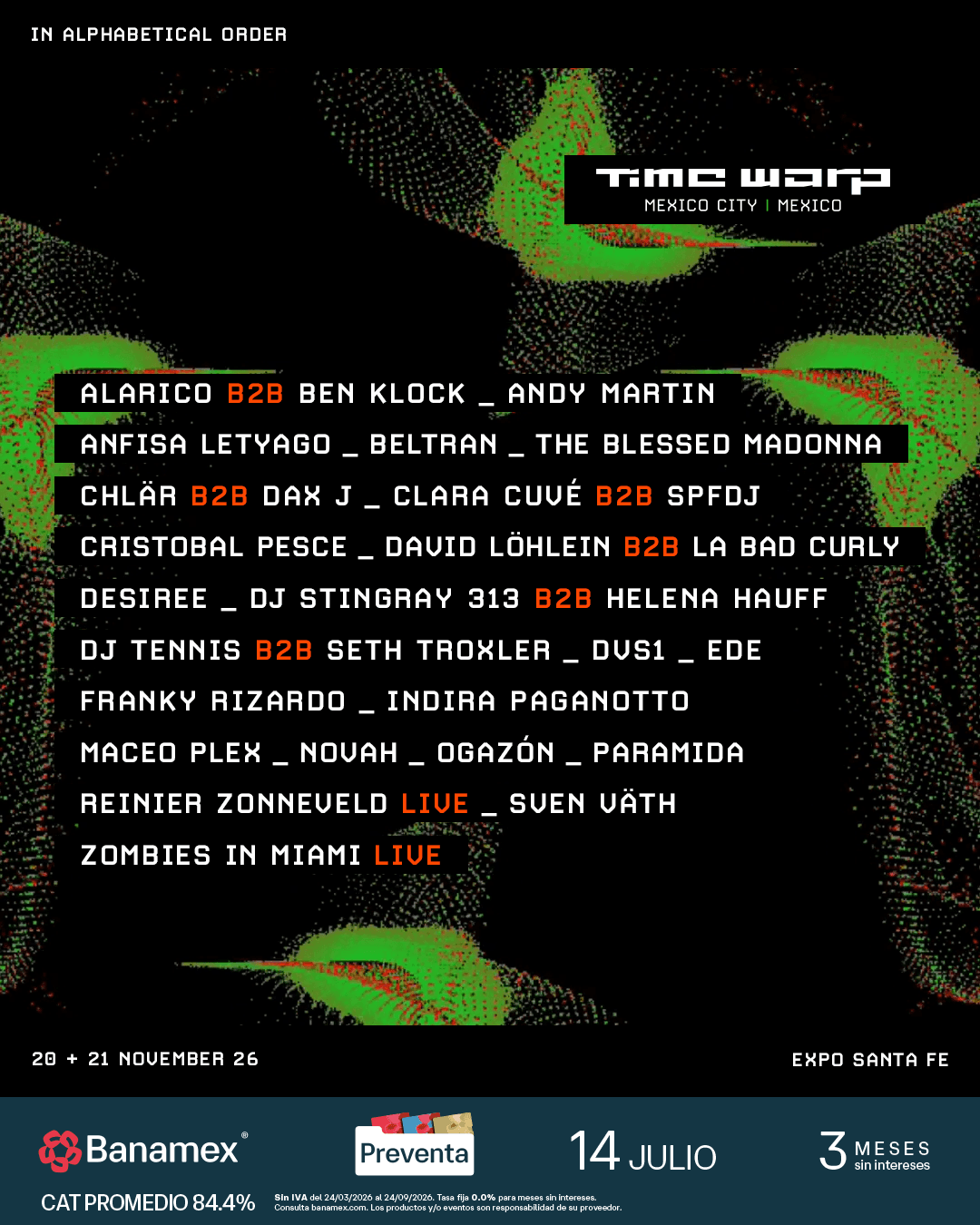 Cartel 3 de Time Warp Mexico 2026 - Viernes 20