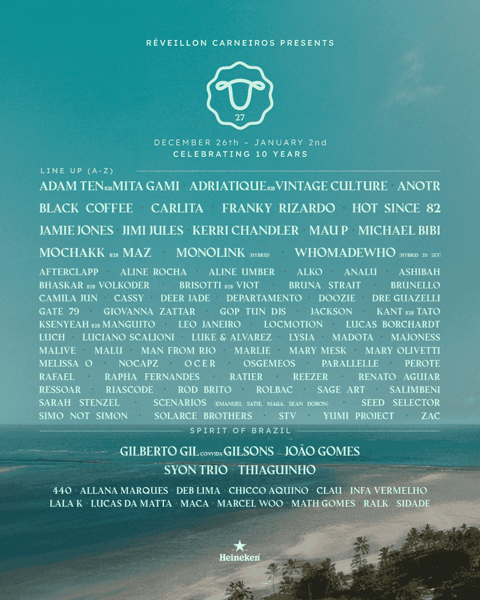 Réveillon Carneiros celebra su 10.º aniversario con Black Coffee, Michael Bibi, ANOTR y Jamie Jones